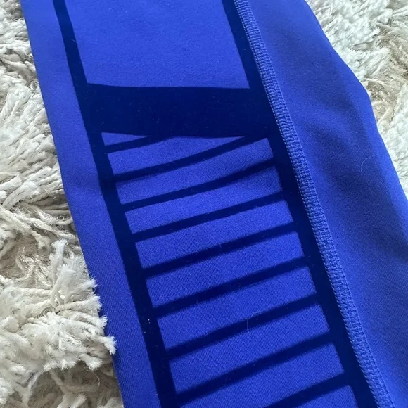 ALO Yoga High Waist Sapphire Blue Velvet Flocked Moto Leggings - Picture 3 of 5